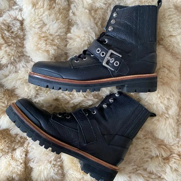 Sigerson Morrison black combat boots excellent condition 9.5 womens soft buckle - Picture 4 of 4